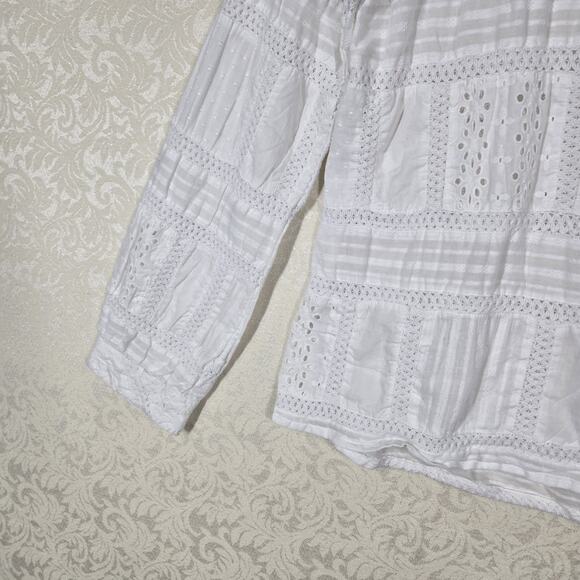 Dylan Patchwork Top sz XL White Cotton Button Front Embroidered Boho Fairycore - Picture 4 of 16